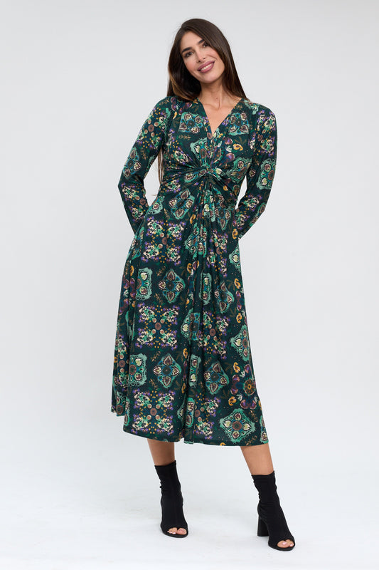 Elegant Green Printed Midi Dress