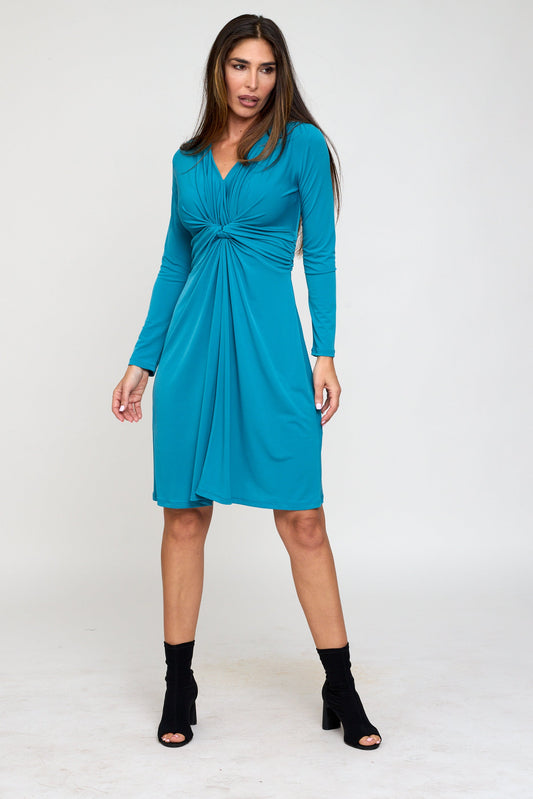 Blue Knot Waist Long Sleeve Dress
