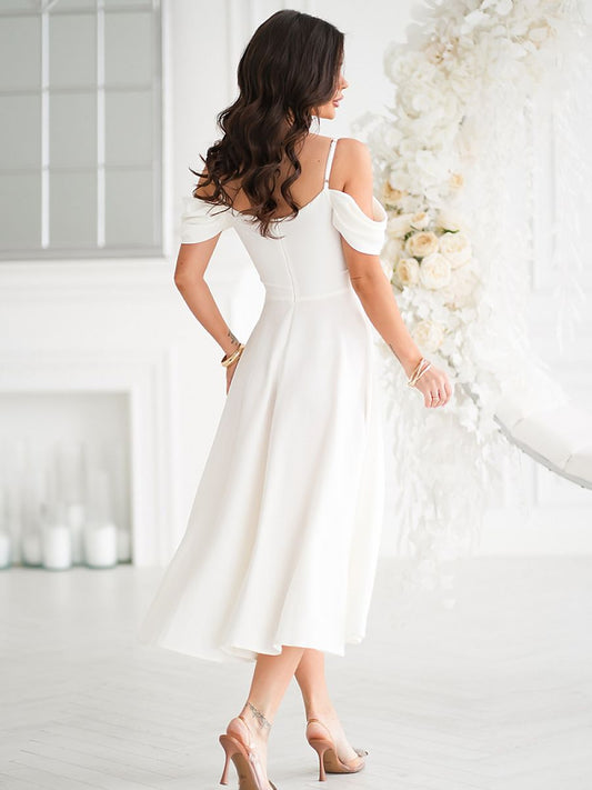 Elegant Off-Shoulder Midi Evening Dress – Flowing Summer Dress-1