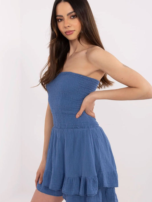 Denim Blue Strapless Playsuit – Casual Summer Jumpsuit-1