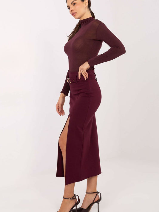 Elegant High-Waist Midi Skirt with Front Slit-1