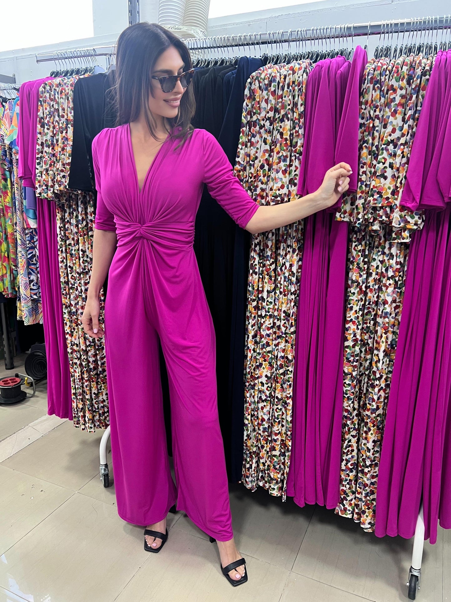 Elegant Fuchsia Knot Jumpsuit
