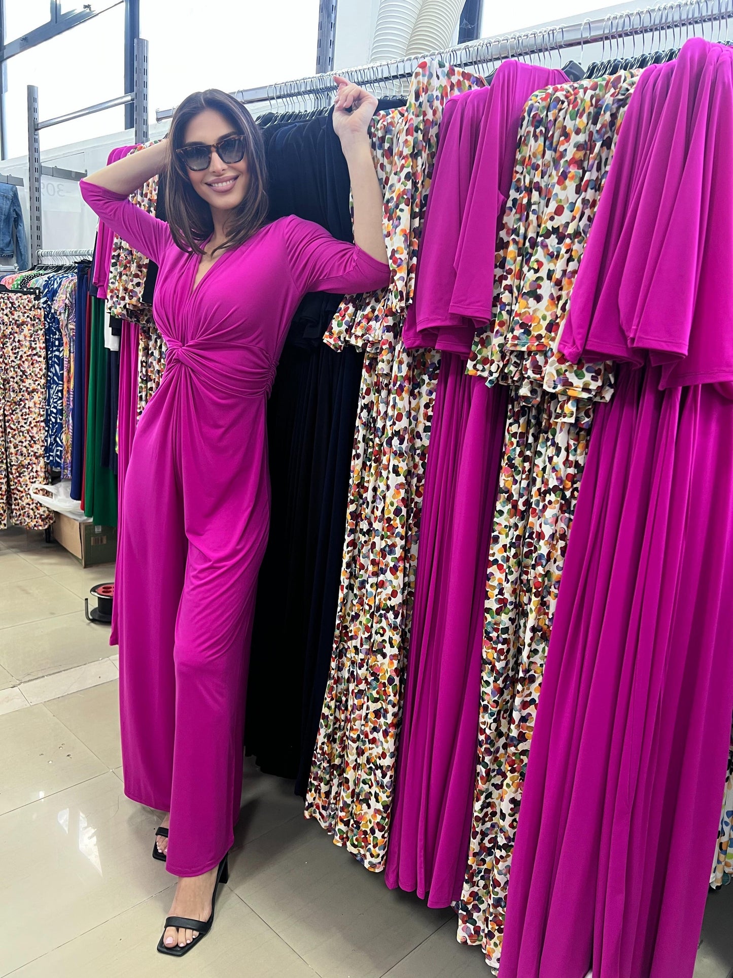Elegant Fuchsia Knot Jumpsuit