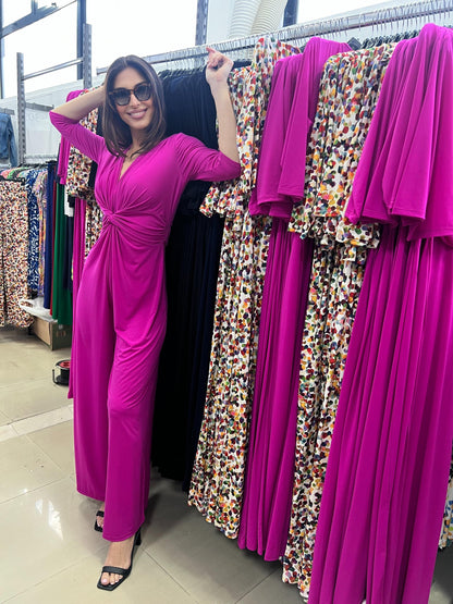 Elegant Fuchsia Knot Jumpsuit