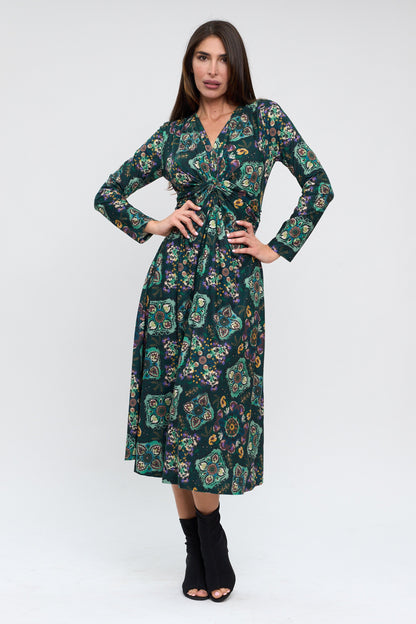 Elegant Green Printed Midi Dress
