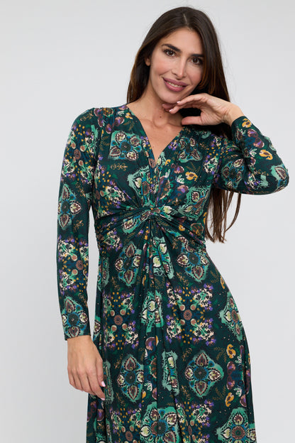 Elegant Green Printed Midi Dress