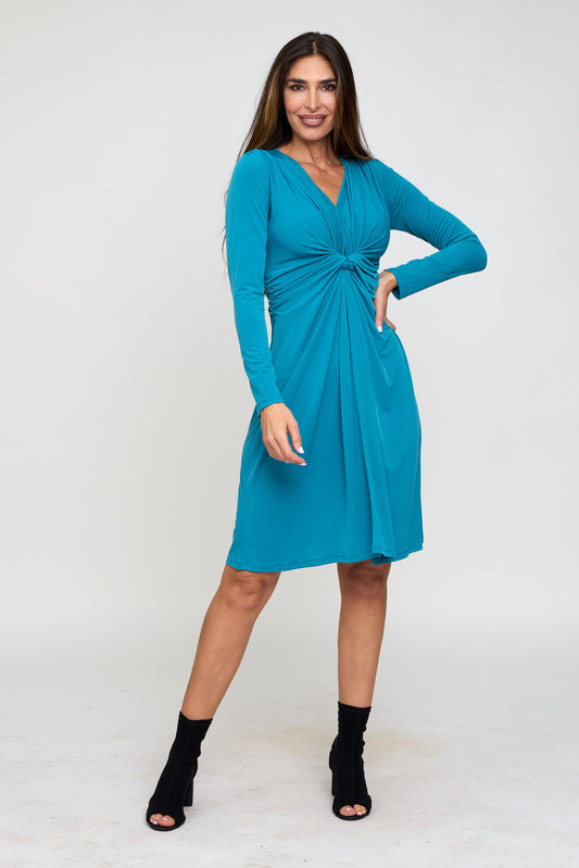 Blue Knot Waist Long Sleeve Dress