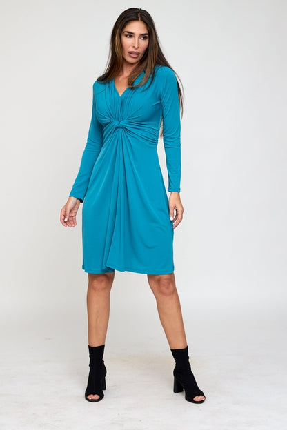 Blue Knot Waist Long Sleeve Dress