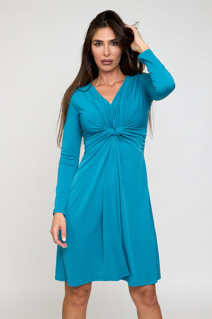Blue Knot Waist Long Sleeve Dress