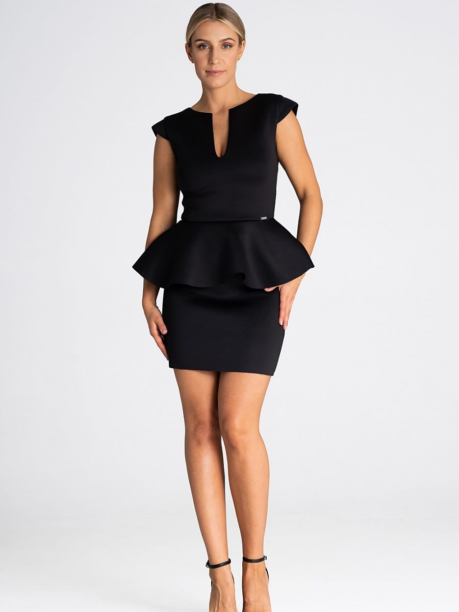 Elegant Black Peplum Dress – Women’s Cocktail Mini Dress-0