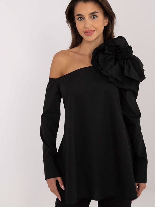 Elegant One-Shoulder Blouse – Asymmetrical Top with Floral Detail-0
