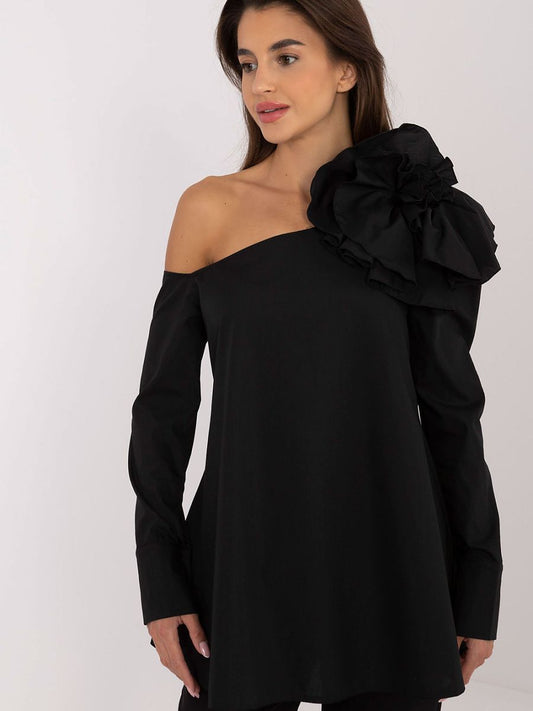 Elegant One-Shoulder Blouse – Asymmetrical Top with Floral Detail-1