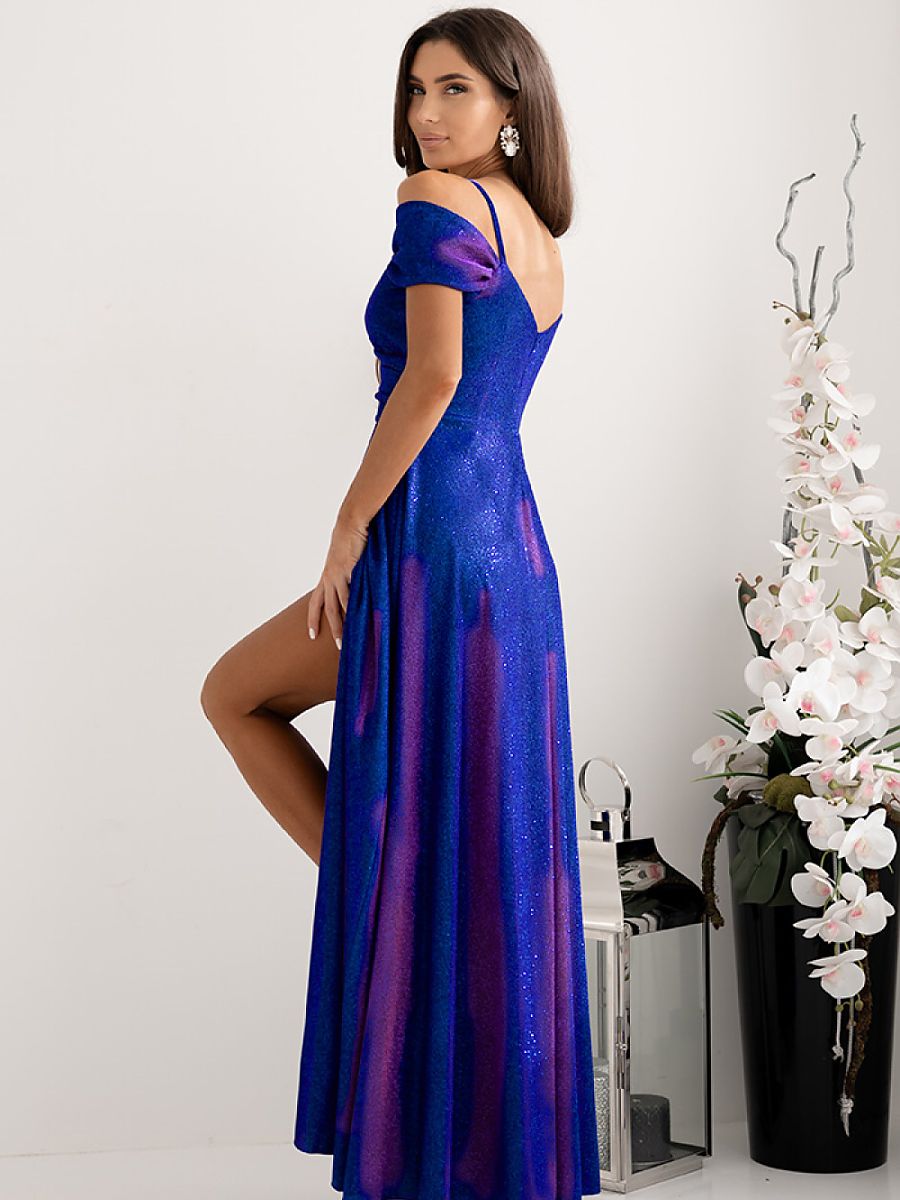 Elegant Wrap Maxi Evening Dress – Flowing Gown with Leg Split