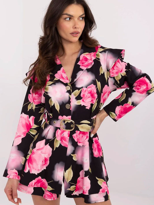 Elegant Black Floral Playsuit – Belted Women's Jumpsuit-0