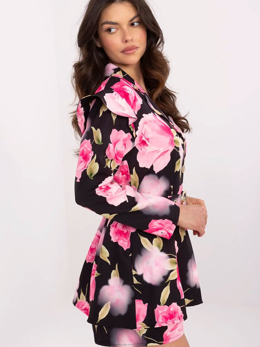 Elegant Black Floral Playsuit – Belted Women's Jumpsuit-1