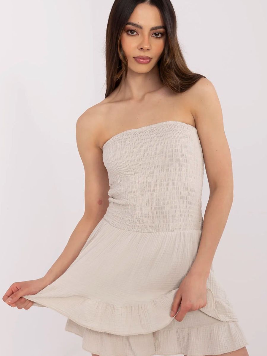 Beige Strapless Summer Playsuit – Casual Women's Jumpsuit-0