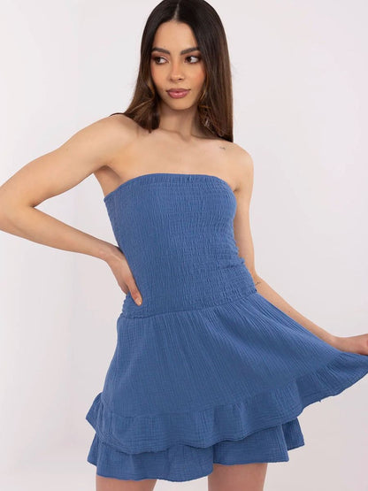 Denim Blue Strapless Playsuit – Casual Summer Jumpsuit-0