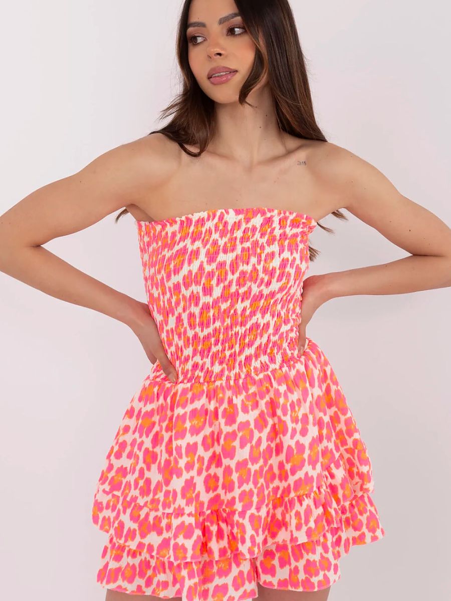 Pink Leopard Summer Playsuit – Strapless Women's Jumpsuit-0