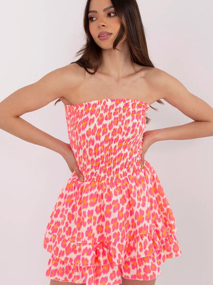 Pink Leopard Summer Playsuit – Strapless Women's Jumpsuit-0
