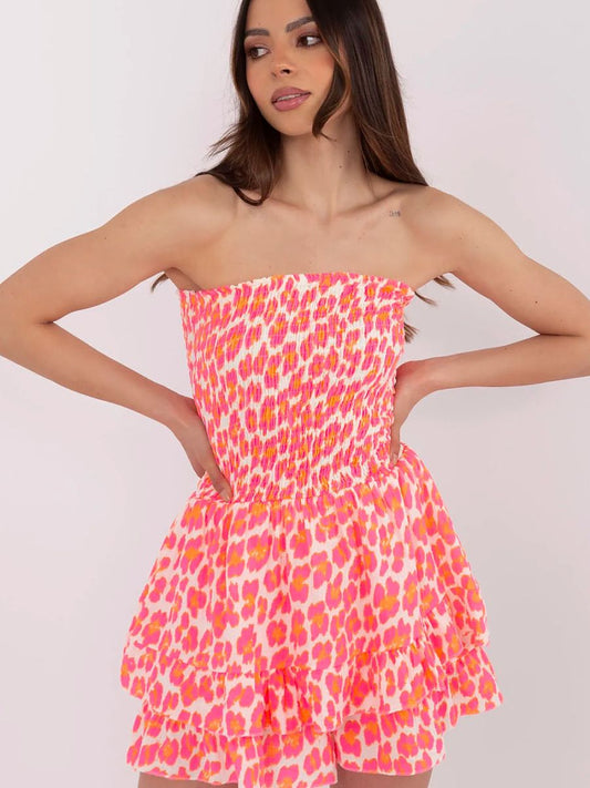 Pink Leopard Summer Playsuit – Strapless Women's Jumpsuit-0