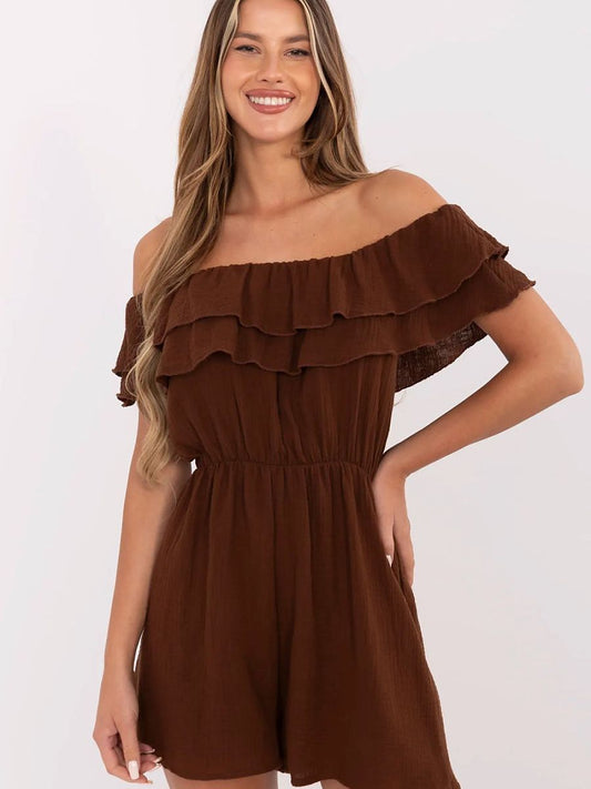 Off-Shoulder Ruffle Cotton Playsuit – Women's Summer Jumpsuit-0