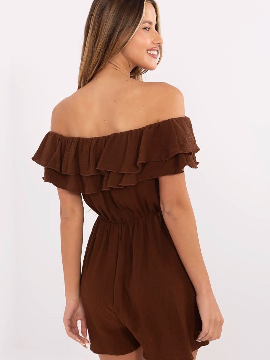 Off-Shoulder Ruffle Cotton Playsuit – Women's Summer Jumpsuit-2