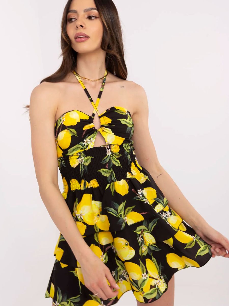 Lemon Print Summer Mini Dress-0