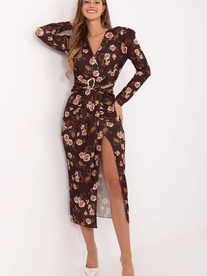 Floral Wrap Midi Dress with Side Slit – Elegant Cocktail Dress-0