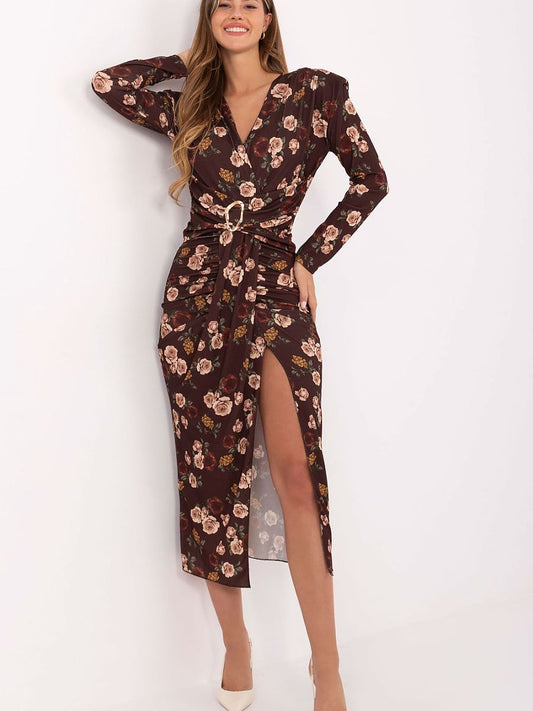 Floral Wrap Midi Dress with Side Slit – Elegant Cocktail Dress-0