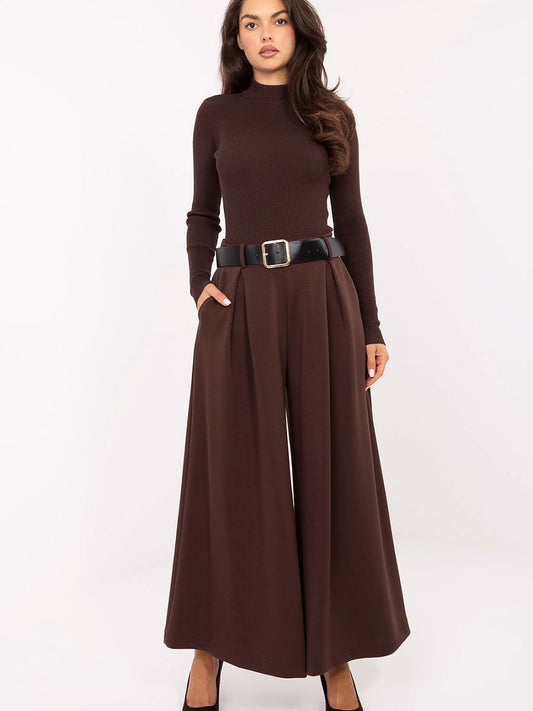 High-Waist Palazzo Trousers with Belt – Elegant Wide Leg Pants-0