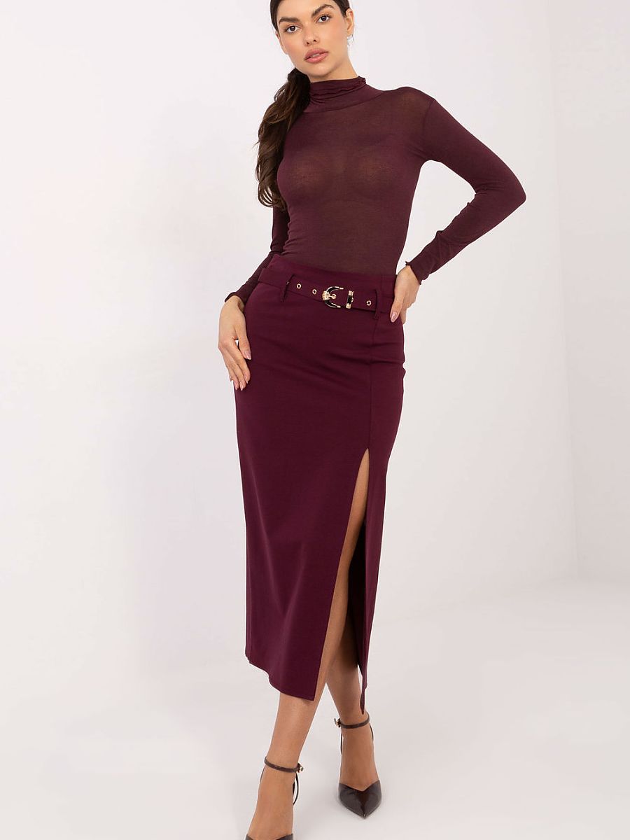 Elegant High-Waist Midi Skirt with Front Slit-0