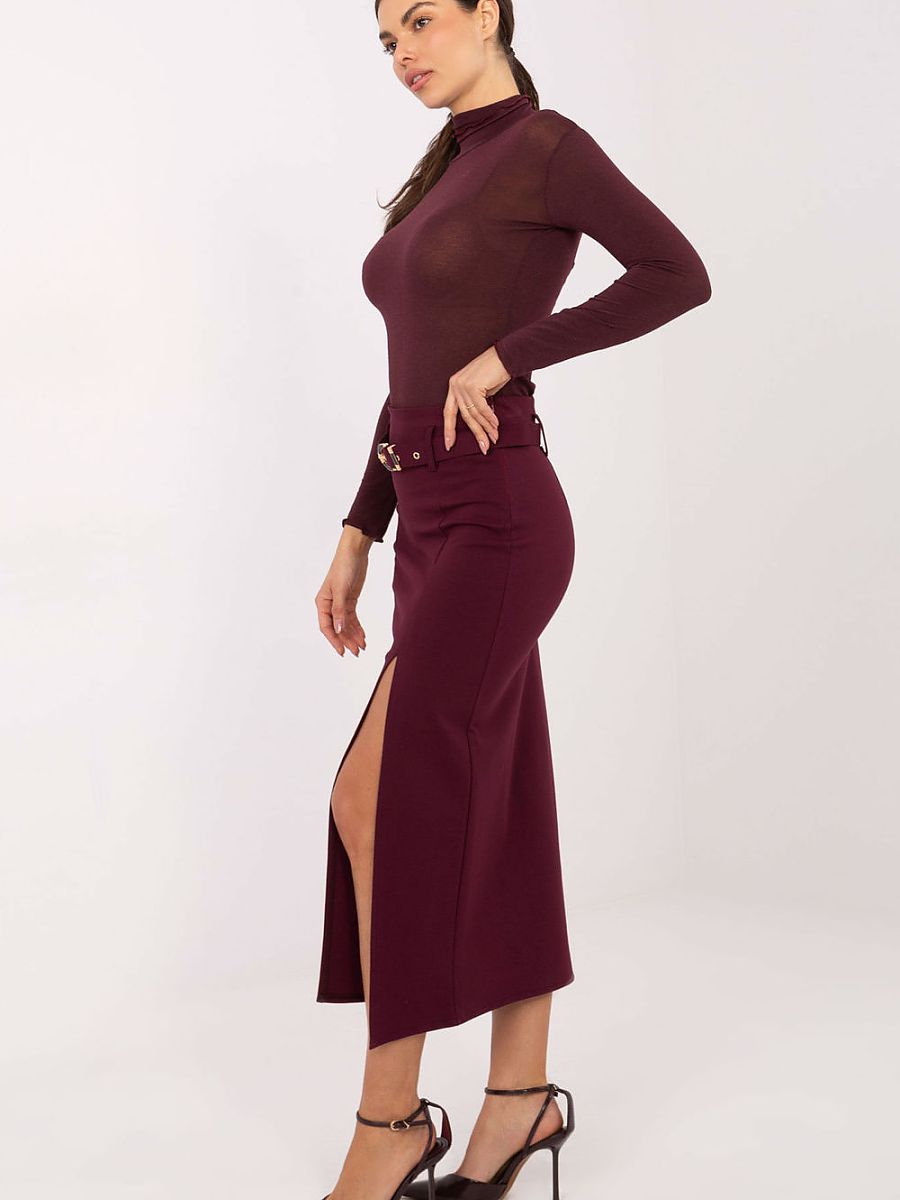 Elegant High-Waist Midi Skirt with Front Slit-1