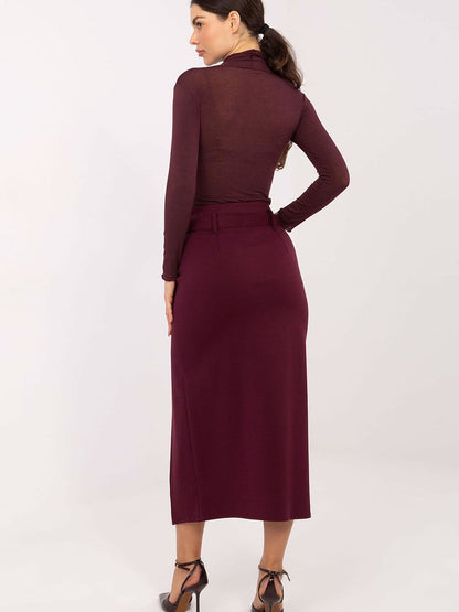 Elegant High-Waist Midi Skirt with Front Slit-2