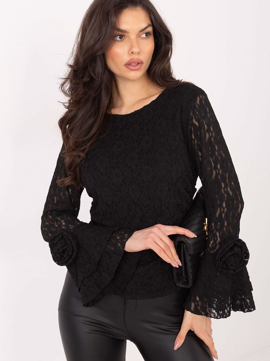 Elegant Lace Blouse with Bell Sleeves – Romantic Long Sleeve Top-3