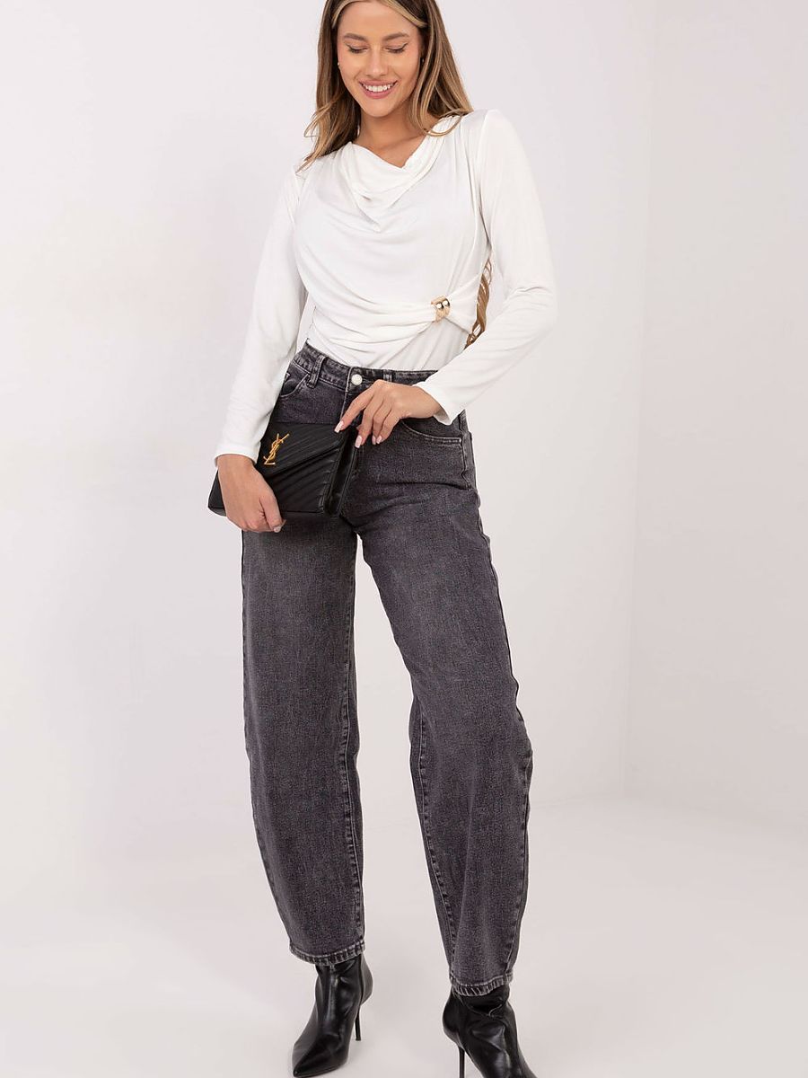 Elegant Draped Blouse with Metal Detail – Long Sleeve Chic Top-1