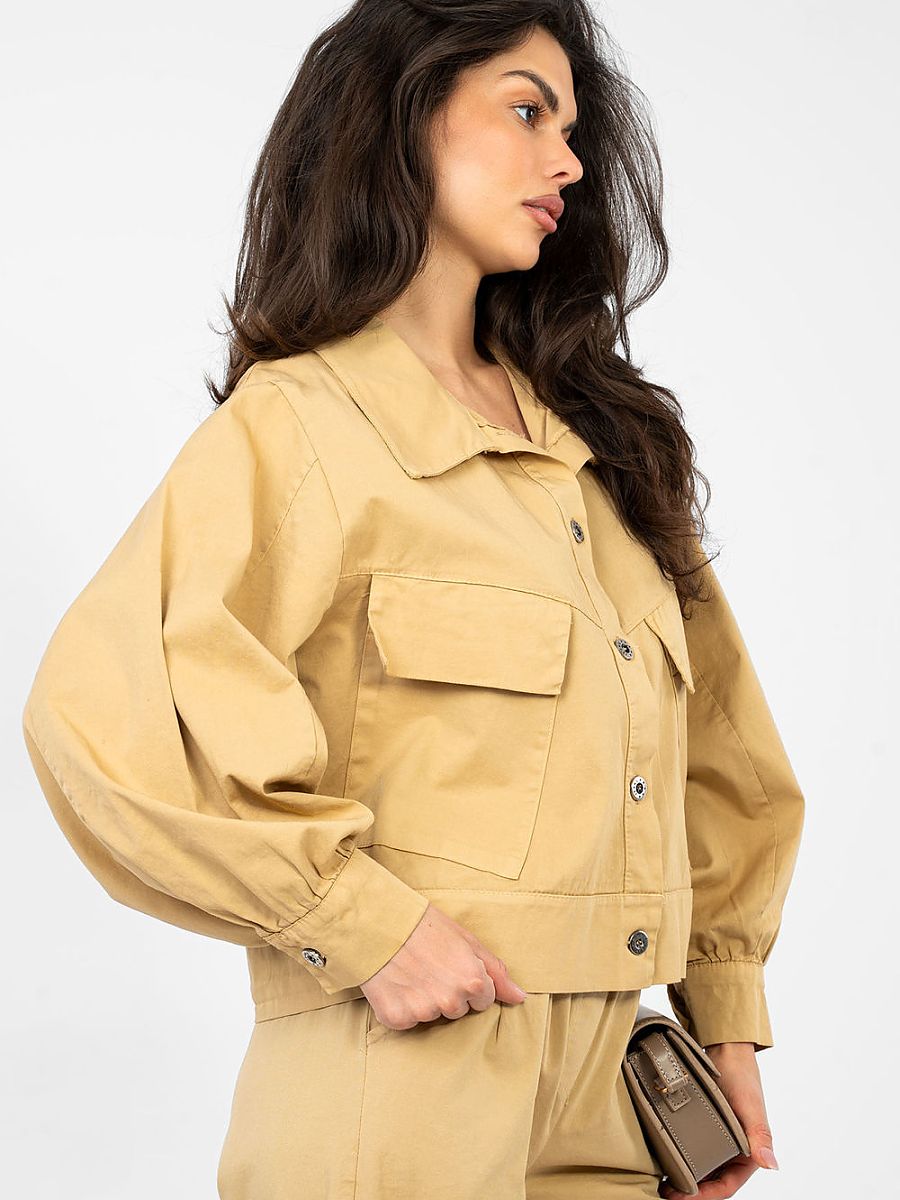 Cropped Utility Shirt Jacket – Long Sleeve Casual Blouse-1