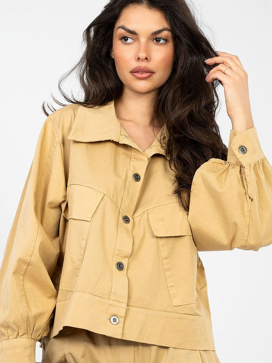 Cropped Utility Shirt Jacket – Long Sleeve Casual Blouse-3