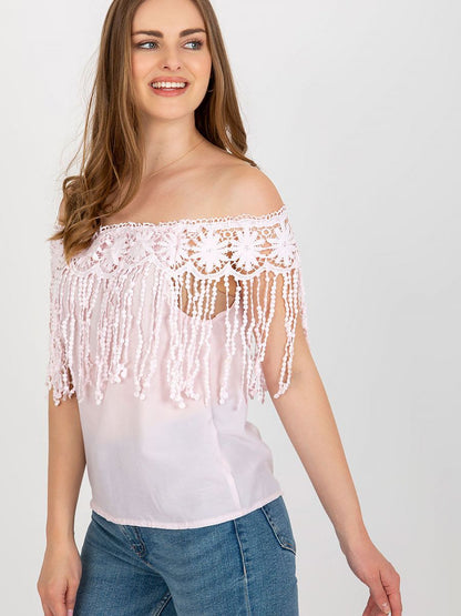 Boho Pink Off-Shoulder Top with Lace Tassels-1
