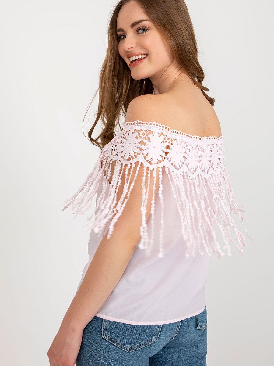 Boho Pink Off-Shoulder Top with Lace Tassels-2