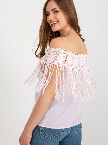 Boho Pink Off-Shoulder Top with Lace Tassels-2