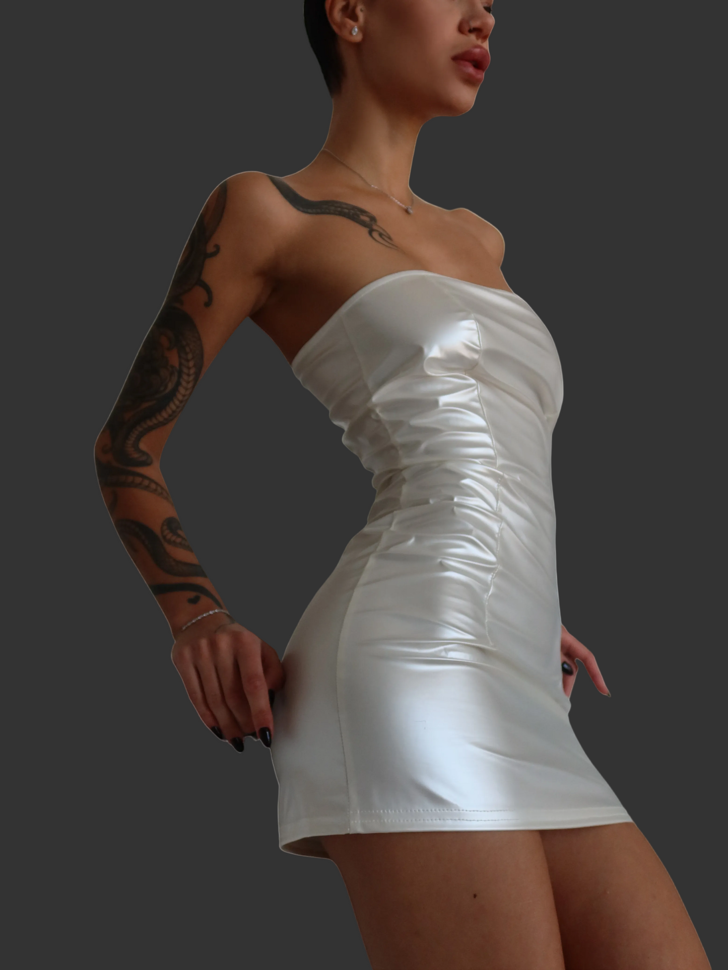 Pearl Vinyl Strapless Mini Dress – Luxe Edition
